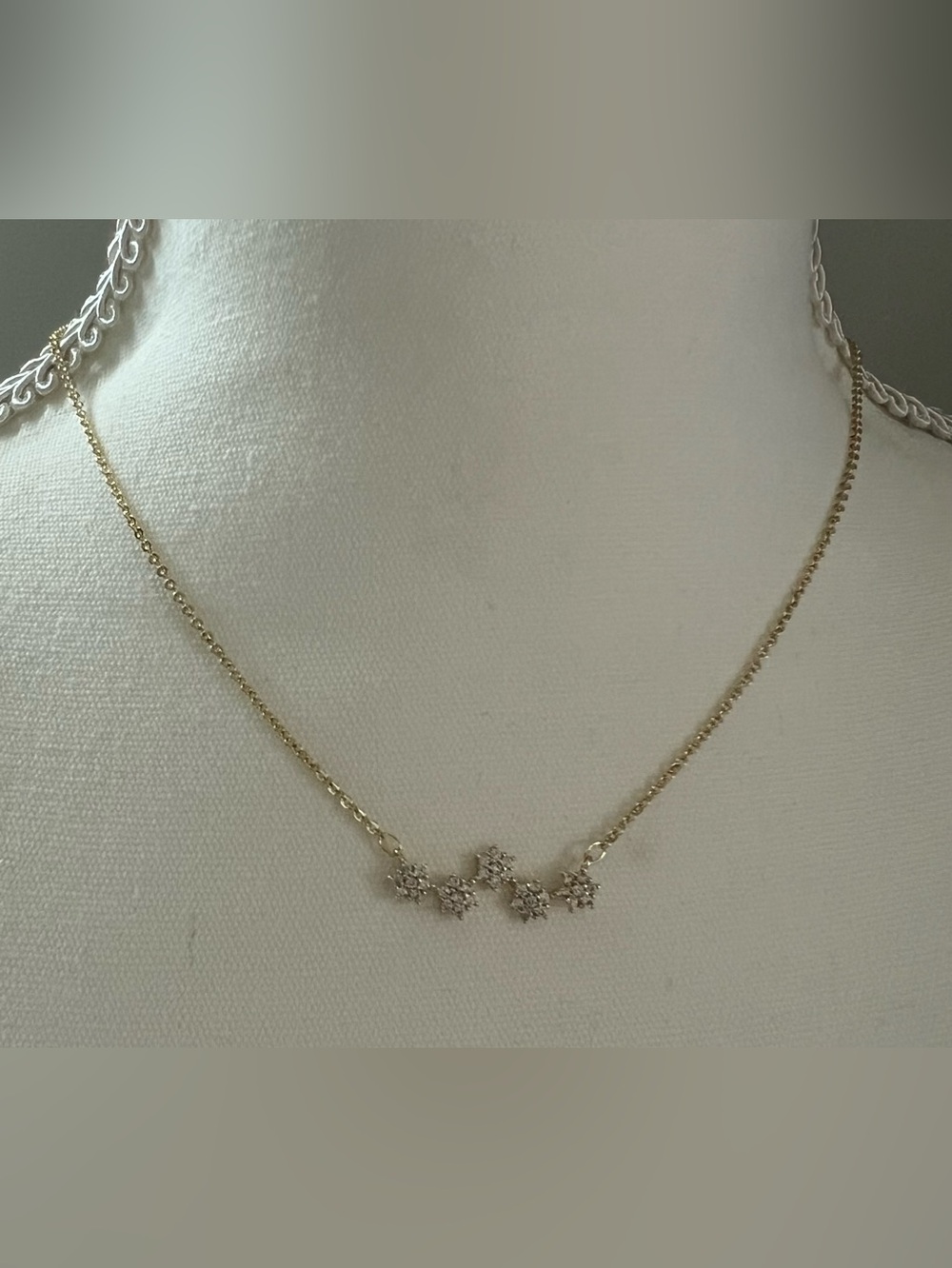 Women's 14k Gold plated necklace with delicate floral accents- pave' crystals